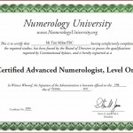 Tim Milne Certified Advanced Numerologist Level 1 Certificate