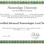 Tim Milne Certified Advanced Numerologist Level 2 Certificate